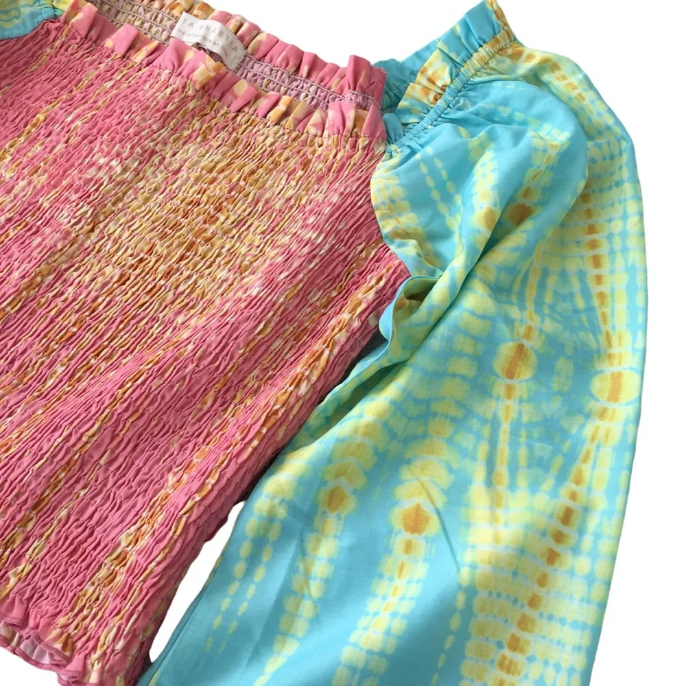 Anthropologie Kavita Bhartia Smocked Tie Dye Cropped Blouse Medium NWT
